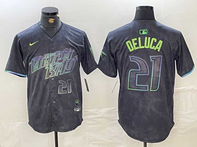 Men%27s Tampa Bay Rays #21 Jonny DeLuca Number Charcoal 2024 City Connect Limited Stitched Jersey1->tampa bay rays->MLB Jersey